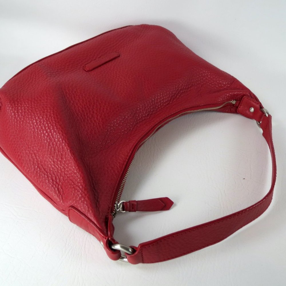 Cole Haan Red Pebbled Leather Hobo Shoulder Bag Slouch Purse Handbag - Picture 4 of 12